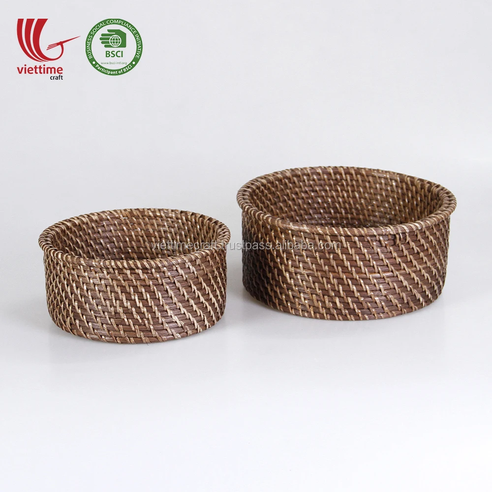 wholesale handwoven storage wicker bowl shaped rattan basket set