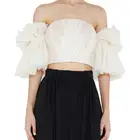 Women's blouse 2019 Lantern short sleeves lace blouse crop top