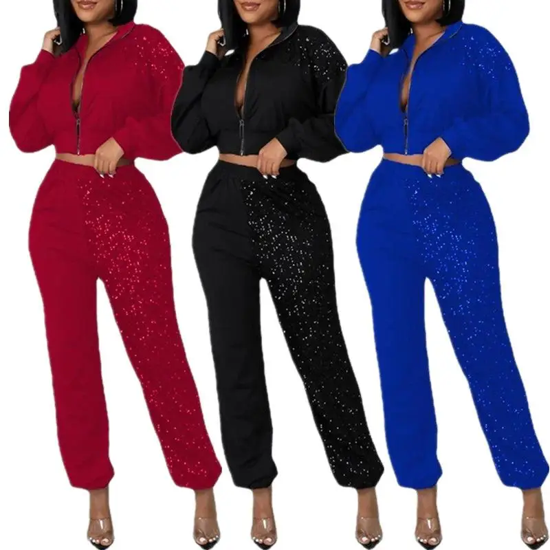 Two Piece Outfit For Women Sparkly Sexy Crop Tops + High Waist Long Pants Sweat Suits Tracksuits Workout Set
Two Piece Outfit For Women Sparkly Sexy Crop Tops + High Waist Long Pants Sweat Suits Tracksuits Workout Set