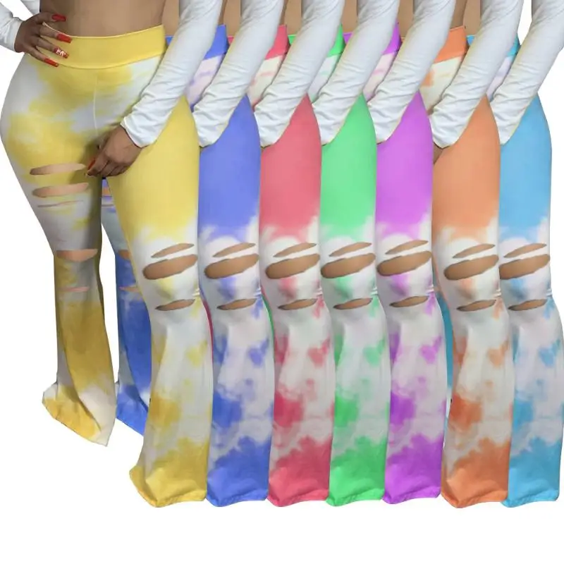 Women Flare Pants Full Length Flared Pants Tie Dye Holes Bell Bottom Trousers Skinny Elastic Boot Cut Long
Women Flare Pants Full Length Flared Pants Tie Dye Holes Bell Bottom Trousers Skinny Elastic Boot Cut Long