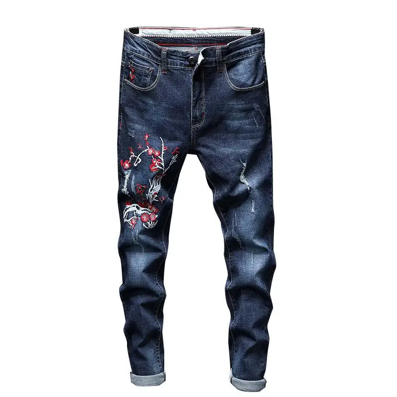 Custom Summer New Standard Black Pocket Embroidery Flower Denim Jeans Men Slim Trouser
Custom Summer New Standard Black Pocket Embroidery Flower Denim Jeans Men Slim Trouser