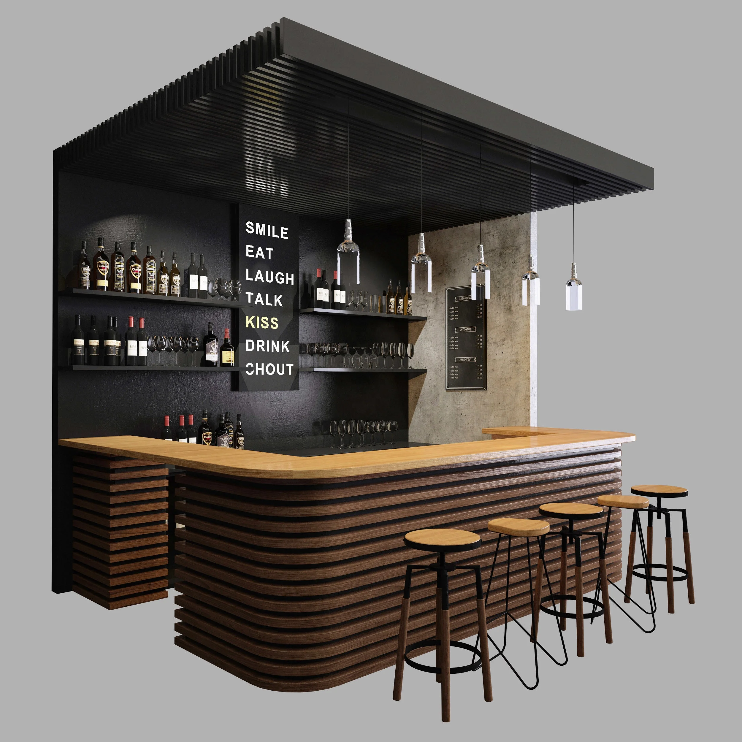 Commercial Solide Comptoir de Bar En Bois 3D Modèle de Comptoir de Bar de Café Bar Discothèque Meubles