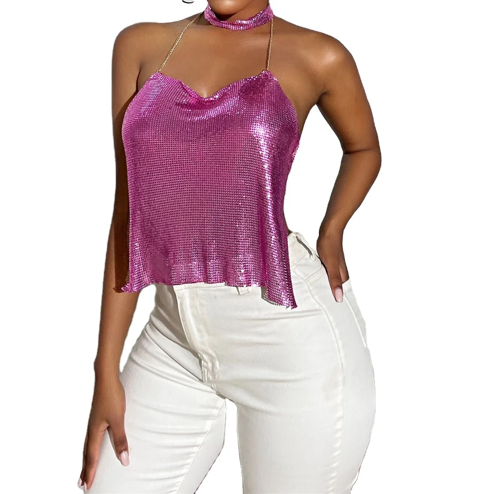 Trendy Women Sexy Backless Crop Top Metal Chain Shiny Sequin Top Summer Vest Night Club Party Clothes Girlfriend Gifts
Trendy Women Sexy Backless Crop Top Metal Chain Shiny Sequin Top Summer Vest Night Club Party Clothes Girlfriend Gifts