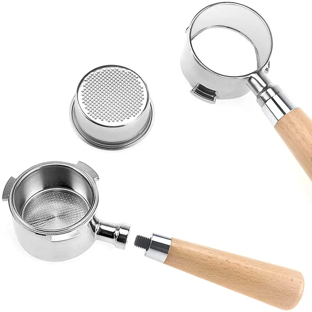 Stainless Steel Bottomless Portafilter Professional Espresso Coffee Machine Wood Handle filter Basket Included
Stainless Steel Bottomless Portafilter Professional Espresso Coffee Machine Wood Handle filter Basket Included