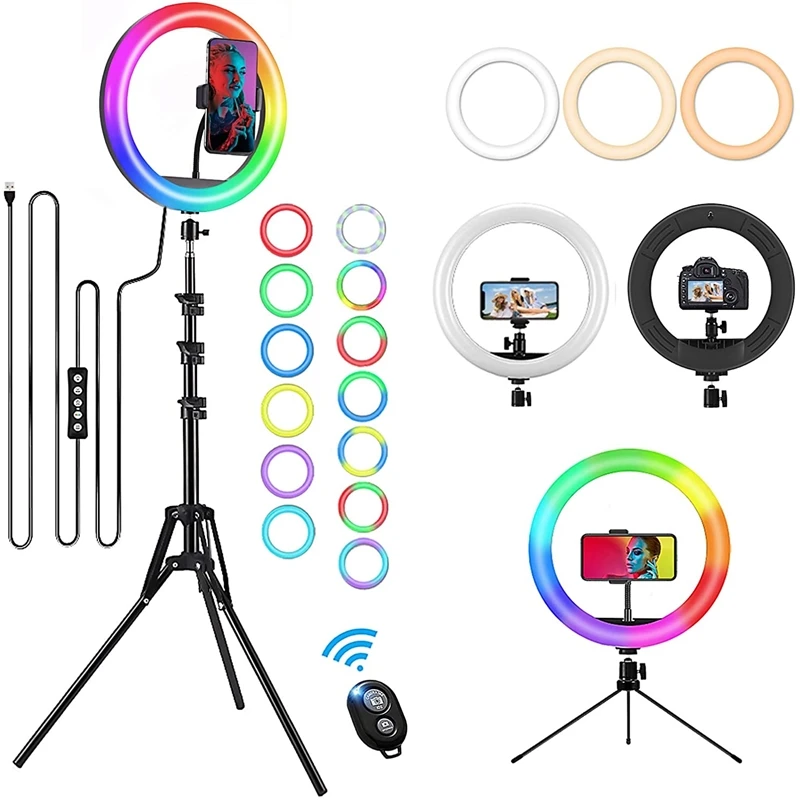 

16 Colors Change Photograph Live Smd Rgb Ring Lighting 8inch/20cm 10inch/26cm 12inch/30cm Makeup Led Ring Light Rgb