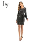 Women's Sparkle Sequin Long Sleeve Flapper Party Club mini Dress
