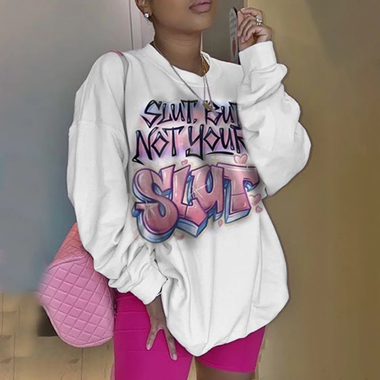 Easy Matching Fashion Women Clothes Letter Print White Crewneck T Shirt Sweatshirt Long Sleeve T-shirt For Lady Wholesale Shirts
Easy Matching Fashion Women Clothes Letter Print White Crewneck T Shirt Sweatshirt Long Sleeve T-shirt For Lady Wholesale Shirts