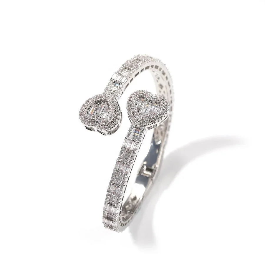 Gold Plated Jewelry Bracelets Silver Color Iced Cubic Zirconia Baguette Diamond Double Heart Bangle
Gold Plated Jewelry Bracelets Silver Color Iced Cubic Zirconia Baguette Diamond Double Heart Bangle