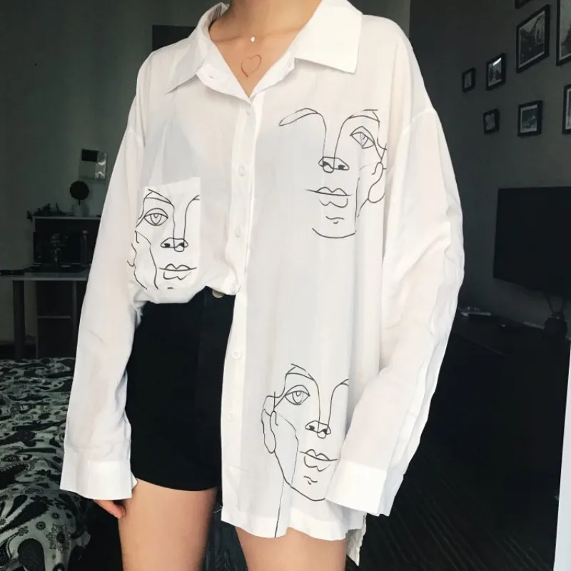2021 New Summer Blouse Shirt Female Cotton Face Printing Full Sleeve Long Shirts Women Tops Ladies Clothing, As pictures
2021 New Summer Blouse Shirt Female Cotton Face Printing Full Sleeve Long Shirts Women Tops Ladies Clothing, As pictures