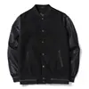 Men Sleeve Woolen Baseball Jacket Stand Collar Men Quilted Black Varsity Jackets Preppy Japan Style Male Outerwear