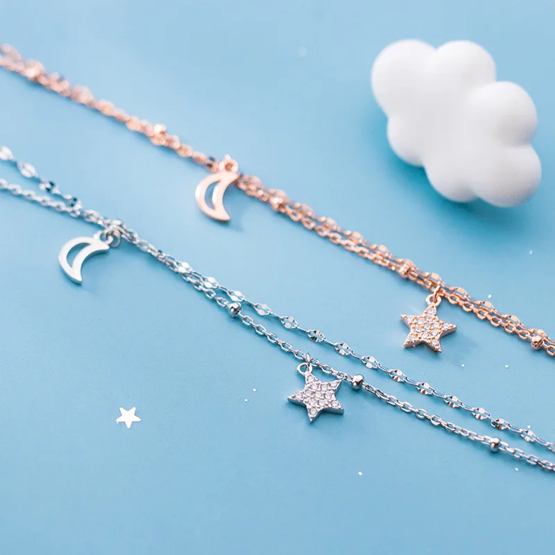 B1807 Christian Joyeria 925 Sterling Silver Double Layer Girl'S Hand Jewelry Diamond Silver Forest Star And Moon Bracelet
B1807 Christian Joyeria 925 Sterling Silver Double Layer Girl'S Hand Jewelry Diamond Silver Forest Star And Moon Bracelet