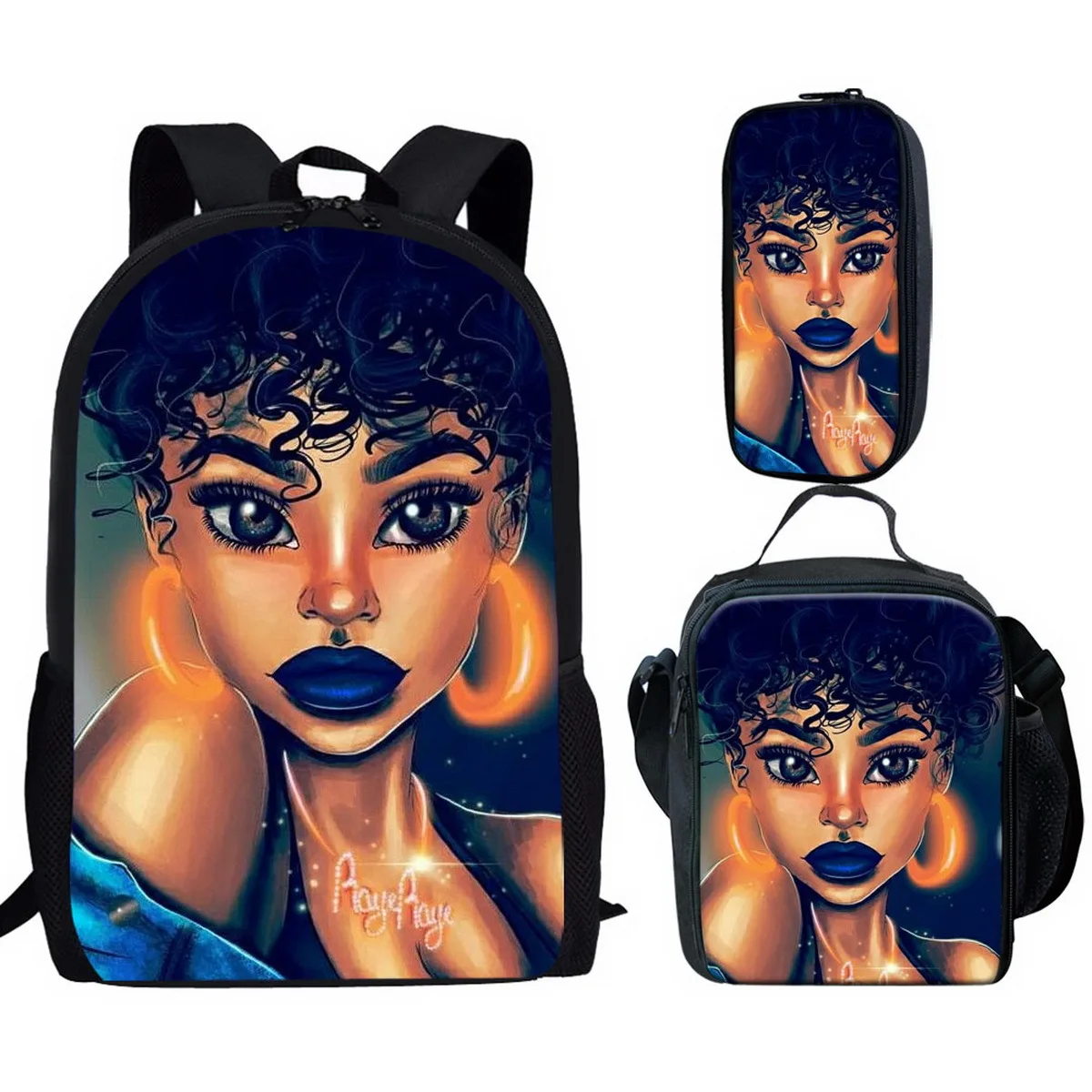 Printed blank backpack school bag with lunch box sets of school bag pack and lunch bag for teenager girls