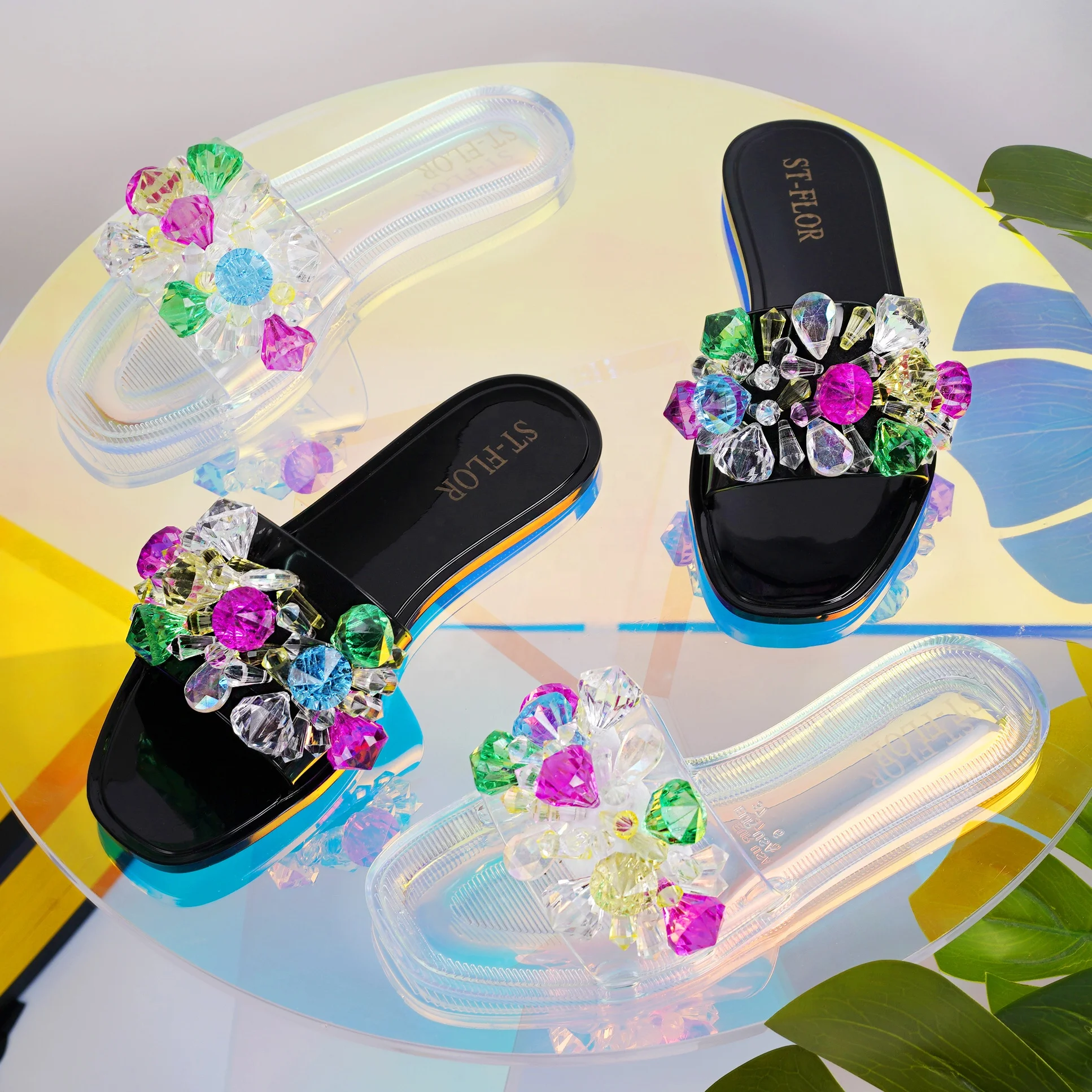 Crystal Jelly Sandals Multi Color Diamond Flat Women Slipper Clear Slip-on Shoes For Lady Beach Jelly Slides Slippers, Black/clear
Crystal Jelly Sandals Multi Color Diamond Flat Women Slipper Clear Slip-on Shoes For Lady Beach Jelly Slides Slippers, Black/clear