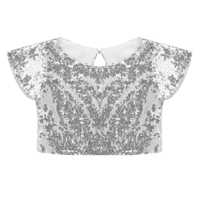 Kids Girls Sleeves Sparkly Sequins Crop Top Dance Stage Performance Birthday Party costume 
Kids Girls Sleeves Sparkly Sequins Crop Top Dance Stage Performance Birthday Party costume
