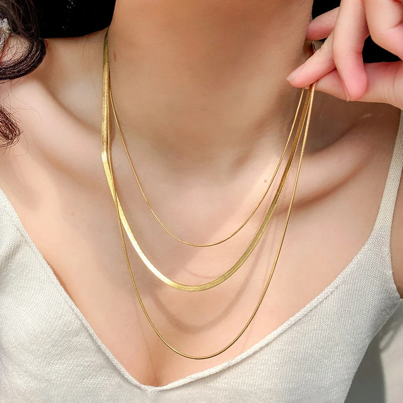 Waterproof Jewelry 18K PVD Gold Skinny Snake Chain Necklaces Set Stainless Steel Three Layered Chain Necklace for Women
Waterproof Jewelry 18K PVD Gold Skinny Snake Chain Necklaces Set Stainless Steel Three Layered Chain Necklace for Women