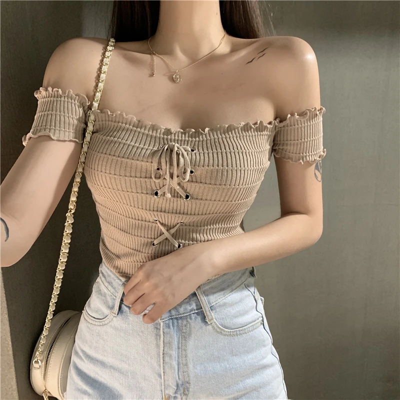 2020 Wholesale New Design Women Fashion Off-Shoulder Top Ladies Casual Short Sleeve Knitted Blouse
2020 Wholesale New Design Women Fashion Off-Shoulder Top Ladies Casual Short Sleeve Knitted Blouse