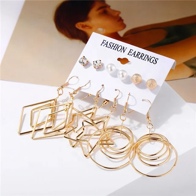 Wholesale 6 Pcs/set Creative Fashion Pearl Star Shaped Drop Earrings Large Circle Geometric Stud Earrings for Women
Wholesale 6 Pcs/set Creative Fashion Pearl Star Shaped Drop Earrings Large Circle Geometric Stud Earrings for Women