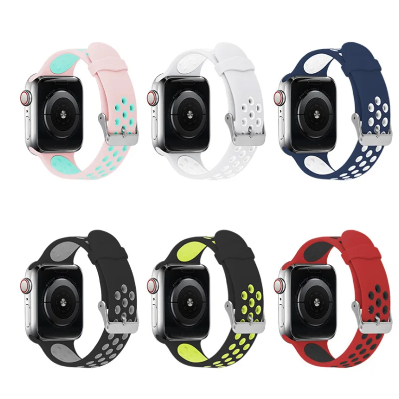 BOORUI Sport band for apple watch band silicone Breathable Strap for apple watch series 5 4 3 2 1 band with metal buckles, Black with red,navy blue with white ,pink with green
BOORUI Sport band for apple watch band silicone Breathable Strap for apple watch series 5 4 3 2 1 band with metal buckles, Black with red,navy blue with white ,pink with green