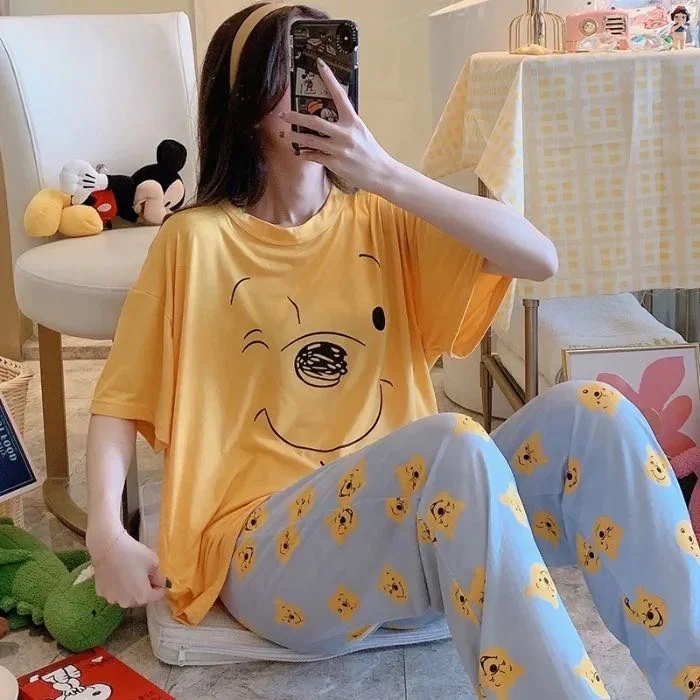 Ladies New Soft Summer Short Sleeve Long Pants Cartoon Printing Crew Neck Fashion Style Casual Style Preppy Style Pajamas Set, Multi color
Ladies New Soft Summer Short Sleeve Long Pants Cartoon Printing Crew Neck Fashion Style Casual Style Preppy Style Pajamas Set, Multi color