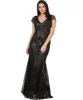 2019 Latest Elegant Black Long Sequins Beaded Party Gown