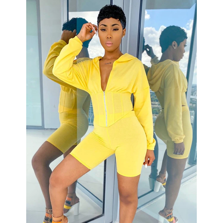 Pure Color Wasp Waist Hooded Women 2020 2 Piece Short Sport Wear Clothing Set, Yellow,gray,light green
Pure Color Wasp Waist Hooded Women 2020 2 Piece Short Sport Wear Clothing Set, Yellow,gray,light green