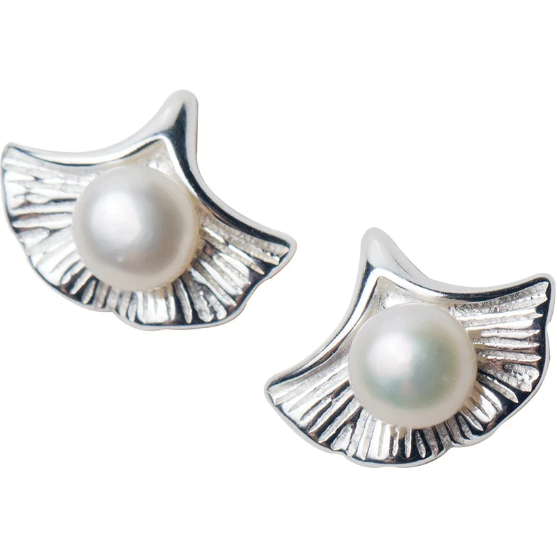 

E1135 Classical For 2021 Sterling Silver Jewelry 925 18K Gold Plated Sterling Silver Gingko Leaf Pearl Earrings