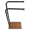 Black Pipe Free Standing Double Towel Rack with wooden base Towel holder for bathroom