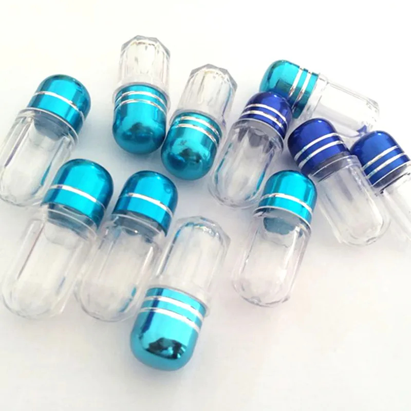 Blue, Red, Green & Black Pill Capsule Bottle with Metal Cap