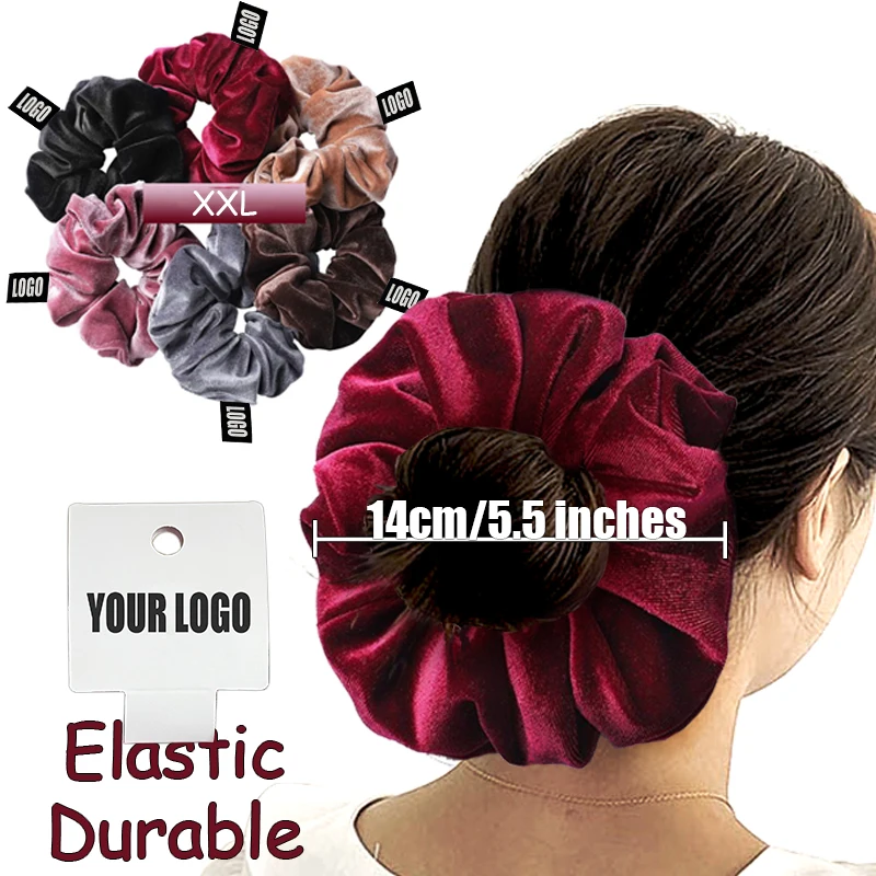 Wholesale oversized xxl velvet hair scrunchies large jumbo elastic satin scrunchies custom logo solid color women scrunchies