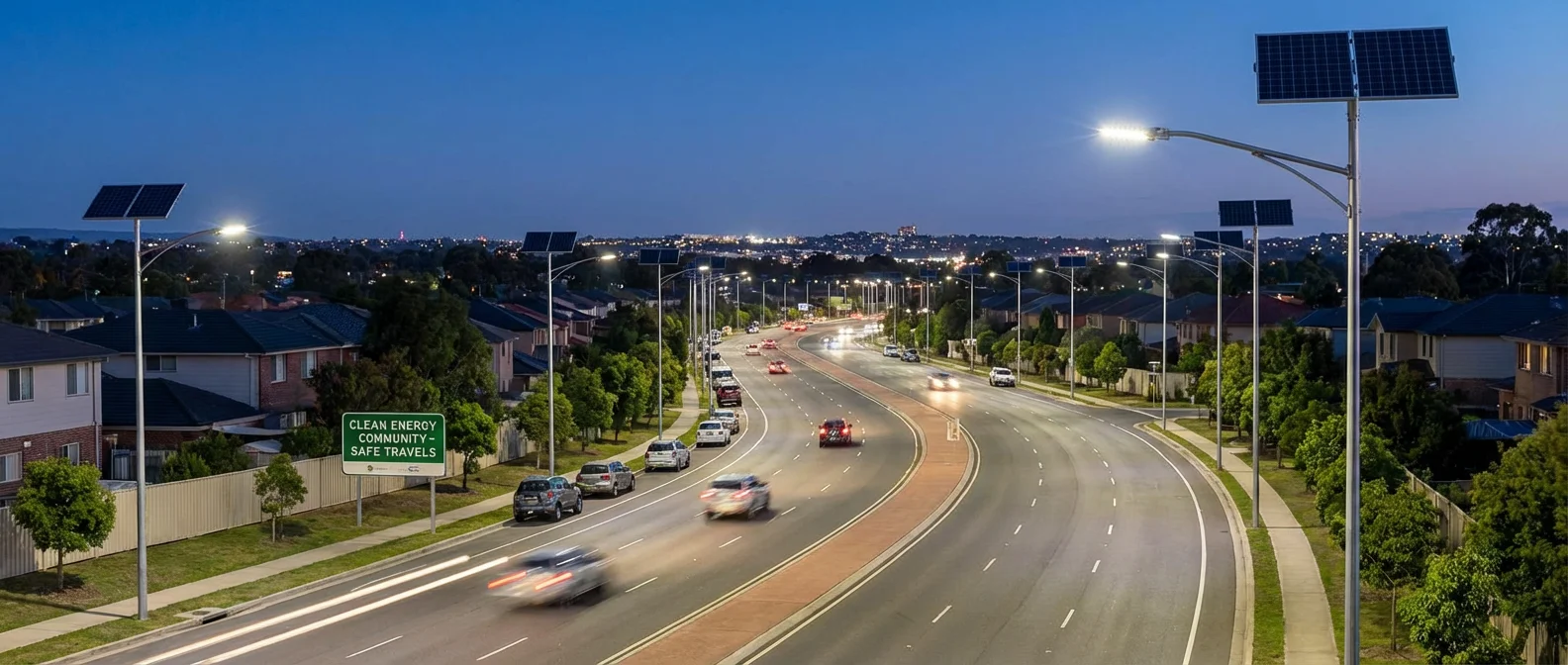 Solar Street Lights at Night