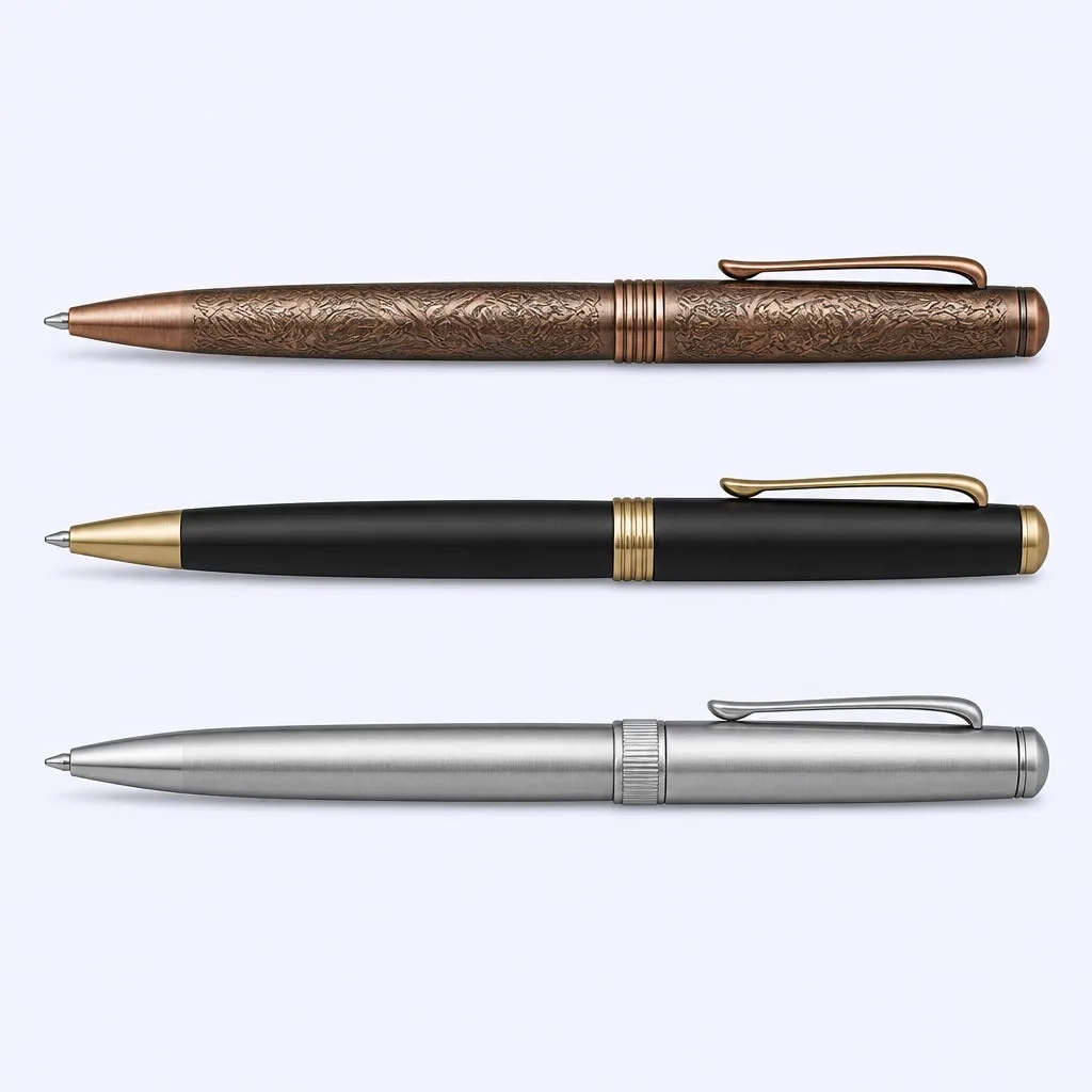 Three vintage pen styles material comparison