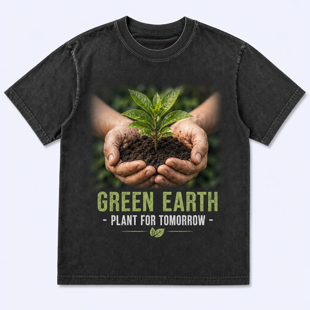 Green Earth Plant for Tomorrow Vintage Black T-Shirt