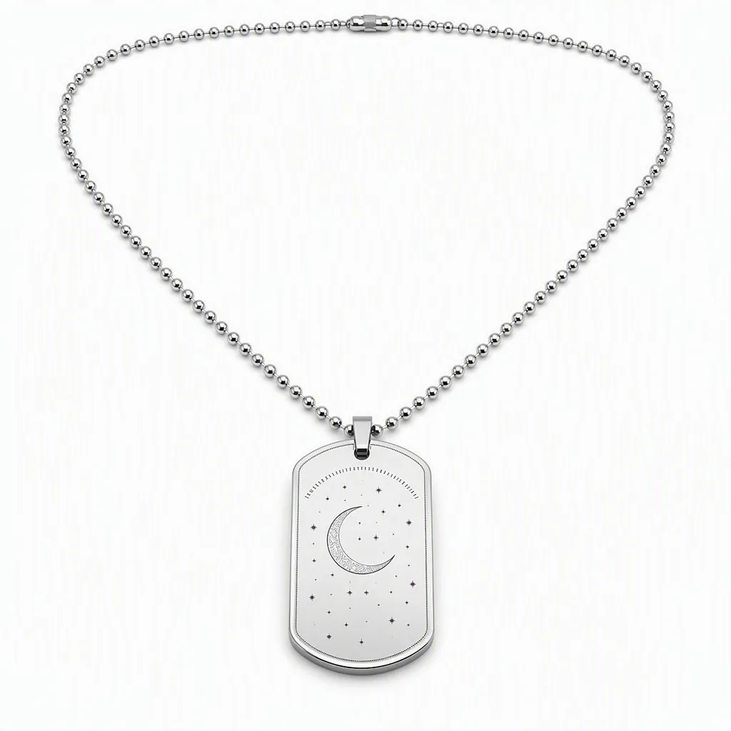Mirror silver dog tag with celestial laser engraving