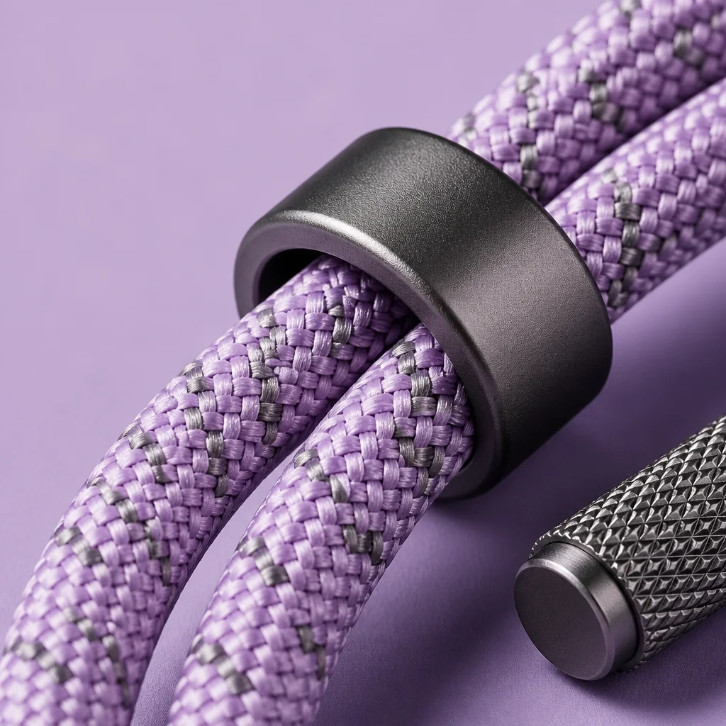 High-Density Diamond Braided Paracord Texture & Knurled Metal Cap Macro Detail