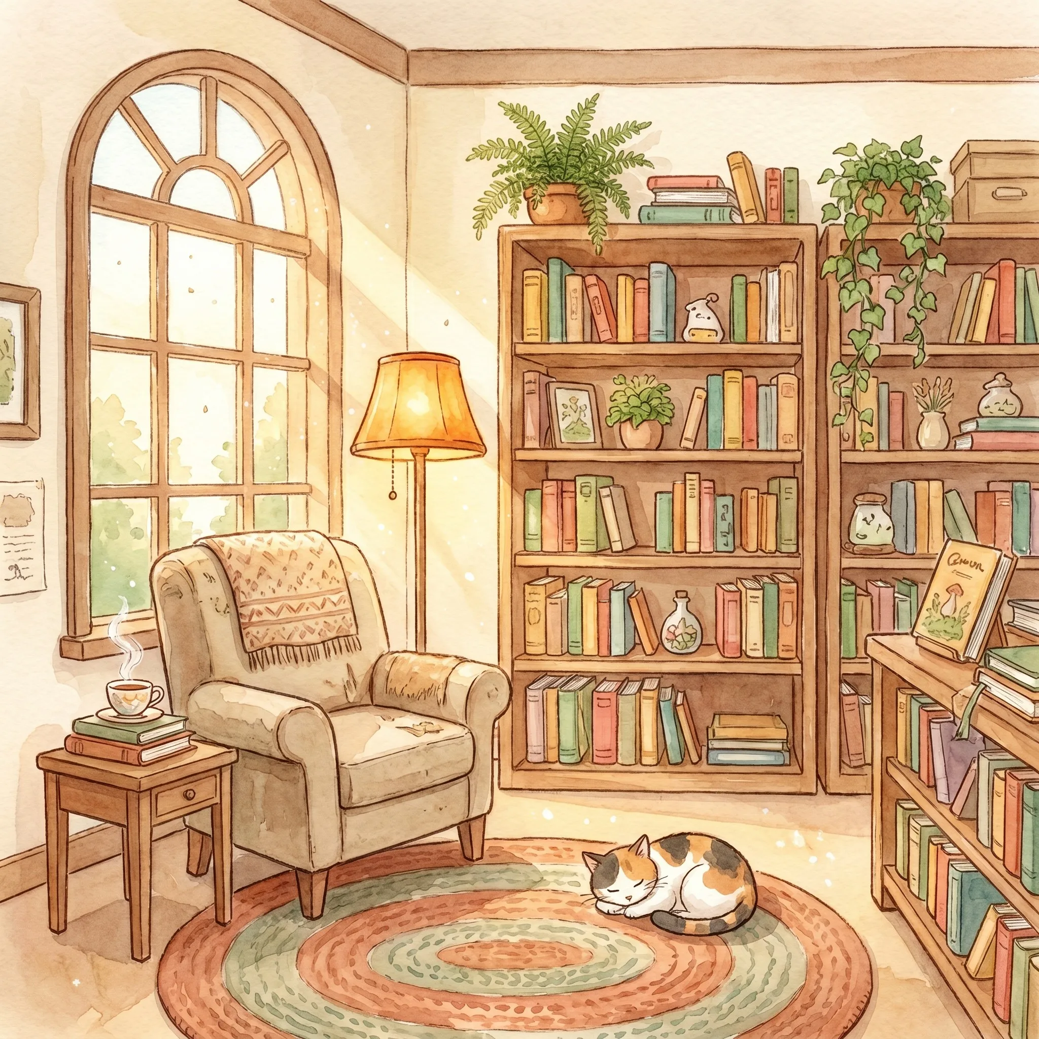 Warm cozy bookstore illustration