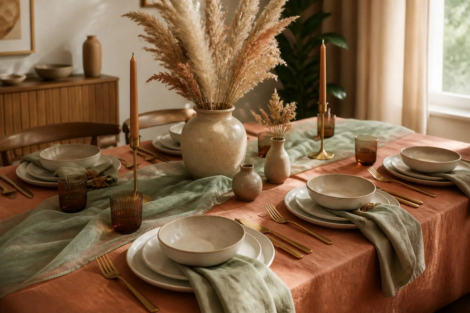 Modern tablecloth design trends with natural textures and earthy colors