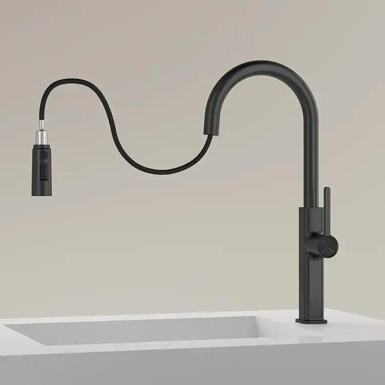 matte-black-pull-down-faucet-stream