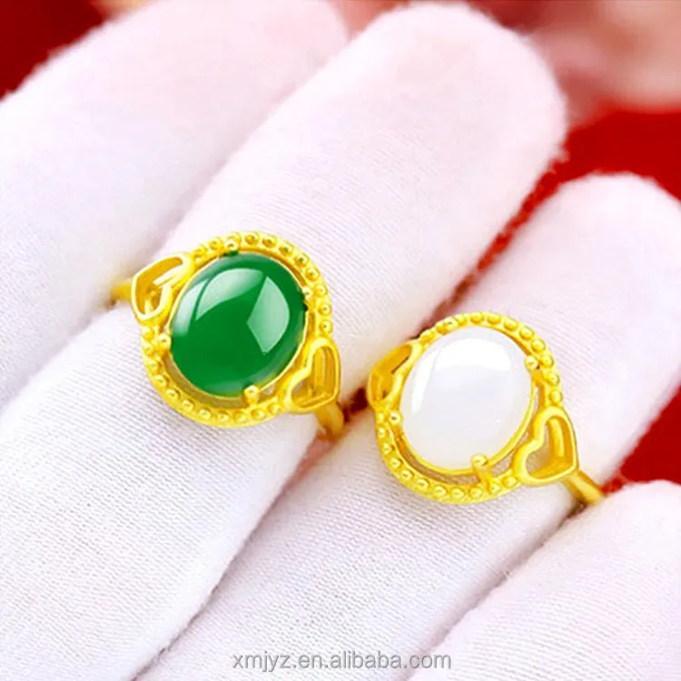 

Brass Gold Plated Jasper Olive Tip Ring Exquisite Craft Imitation Gold Jasper Ring Women's Jewelry