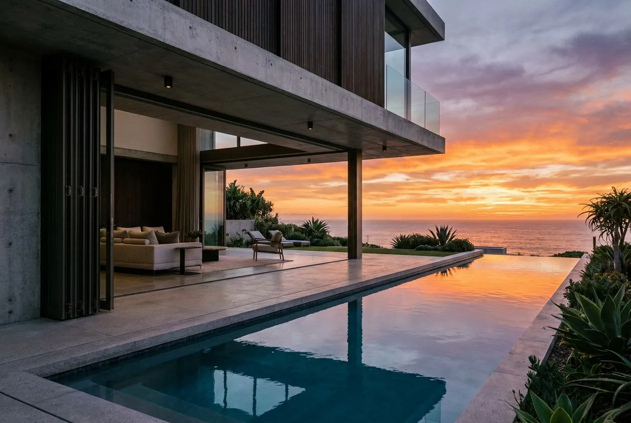 Luxury Villa with Panoramic Aluminum Folding Doors and Ocean View