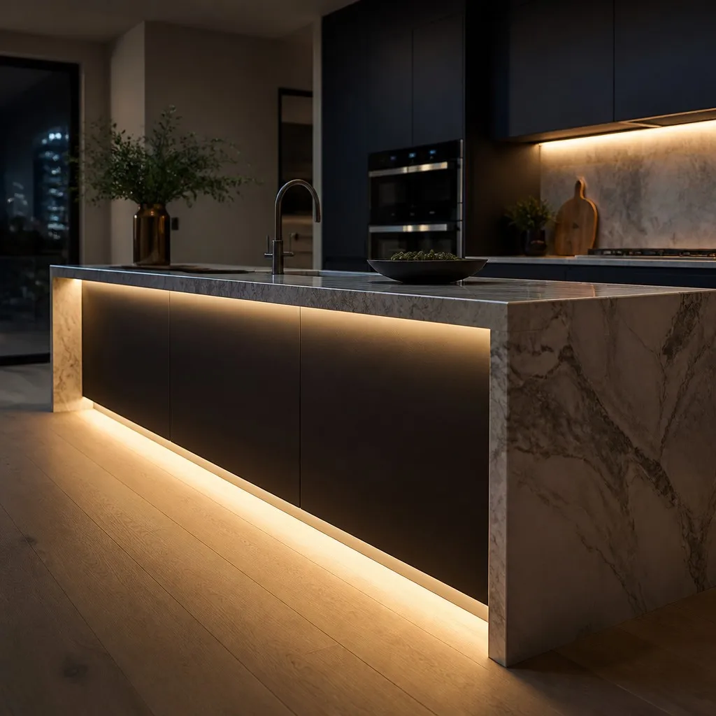 Architectural kitchen island lighting with the 4mm strip