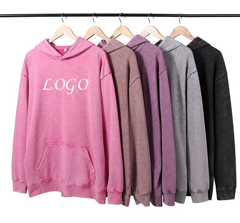 Fashionable 400GSM Pull Over Hoodies Men Oversized Stone Vintage Washed Hoodie Blank