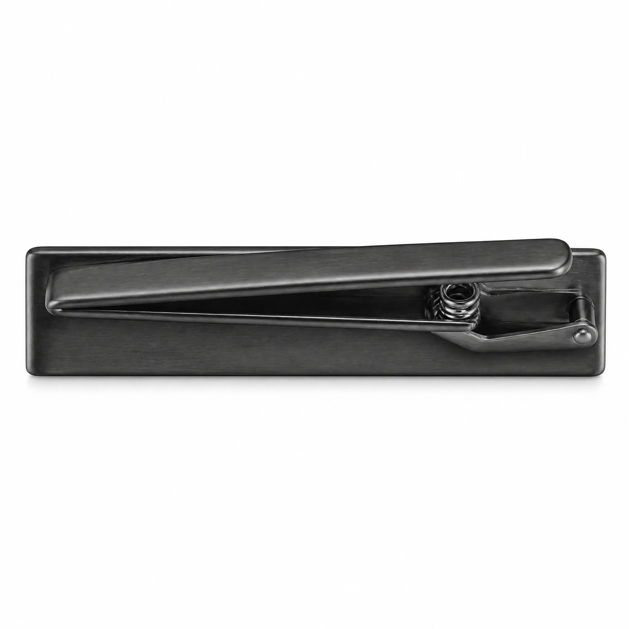 Laser engraved tie clip back spring clip mechanism