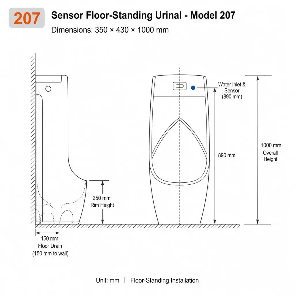 freestanding-urinal-207-dimension-specs
