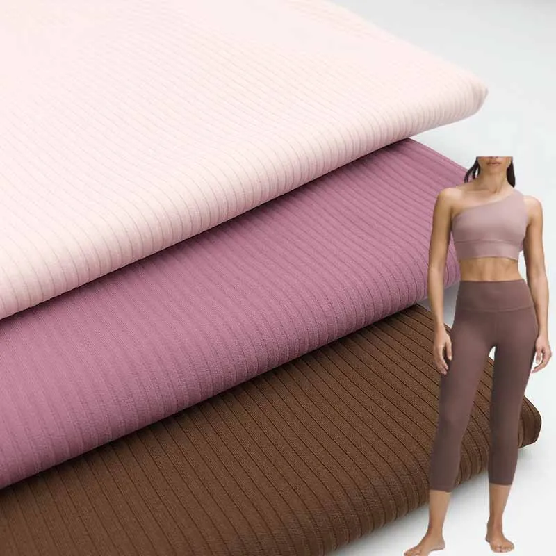 

Hot Selling Products Breathable Elastane Knitted 4 Way Stretch Lulu Stripe Nylon Spandex Fabric For Yoga And Sportswear