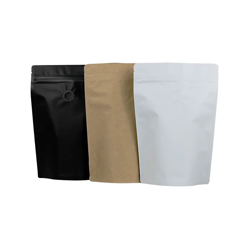 

Stock 100G 250G 500G 1Lb 1Kg 2Lb Plain BlackWhiteBrown Stand Up Pouch Bag For Coffee Packaging
