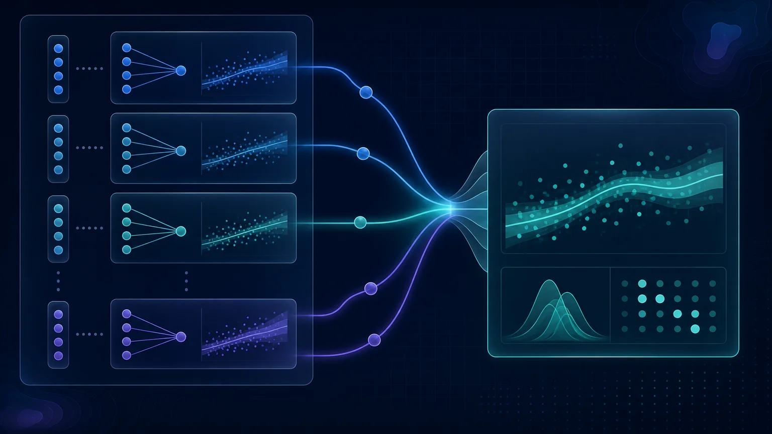 Glassmorphic visualization of Bayesian model averaging across a clinical model space