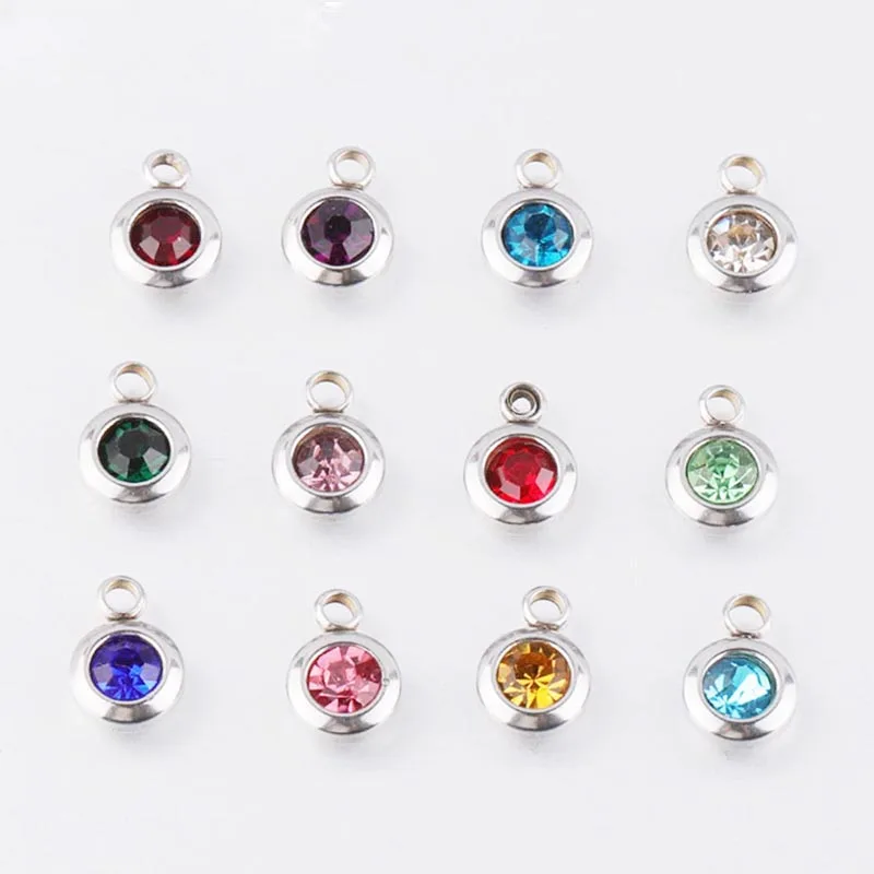 

6.5mm Stainless Steel 12 Birthstone Rhinestones Pendant DIY Jewelry Making Wholesales Crystal Charms
