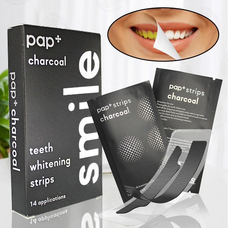 

Dissolving Black Teeth Whitening Strips Customized Logo With 14 Pairs 28Pcs Private Label Teeth Whitening Strips