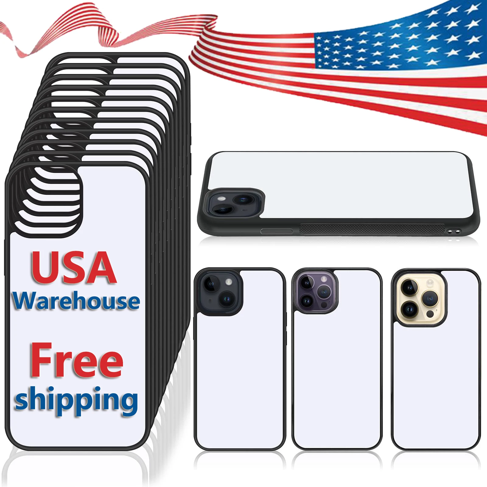 

USA Warehouse Free Shipping 2d Sublimation Phone Case Blanks For Iphone 14 Pro Max Cover For Samsung Transparent White Black