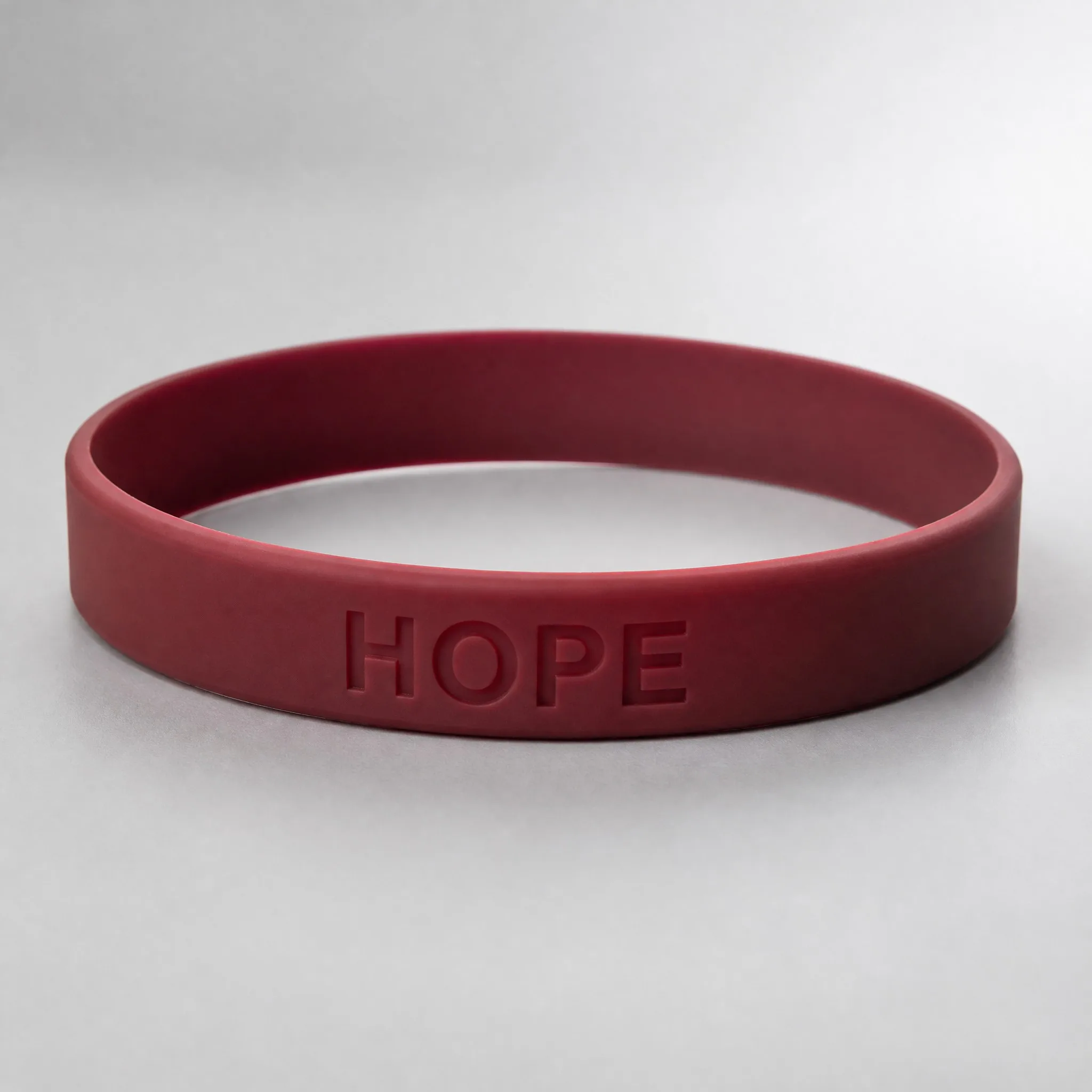 Angle view of custom silicone wristband